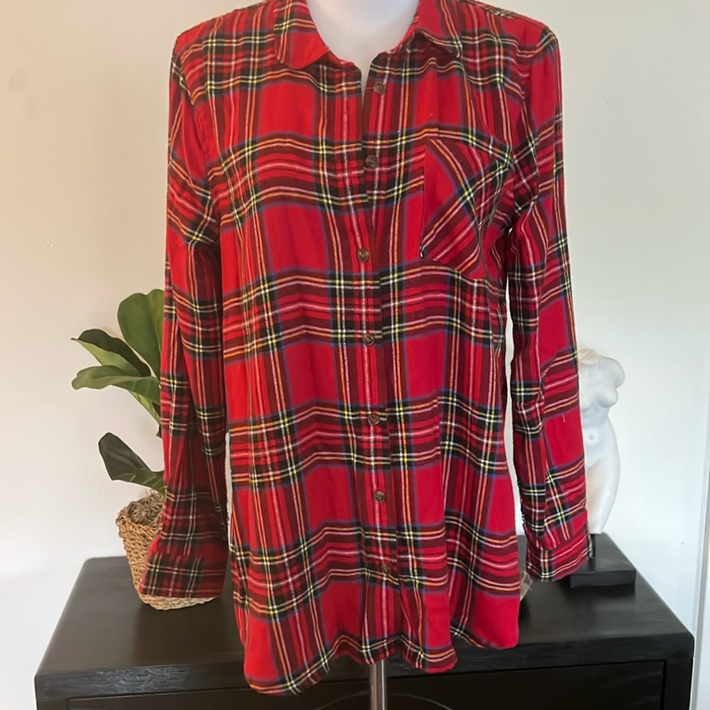 Like New HIPPIE ROSE red plaid flannel blouse